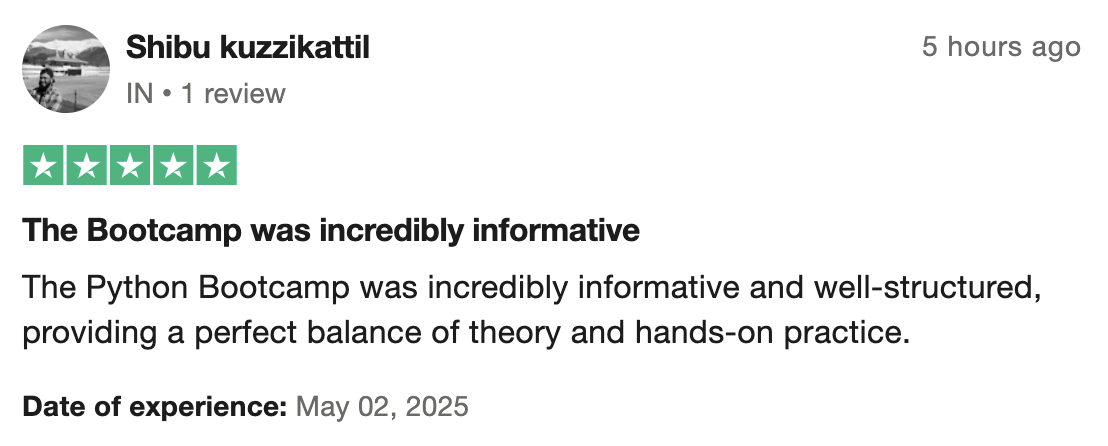 Trustpilot review for Python Bootcamp 2